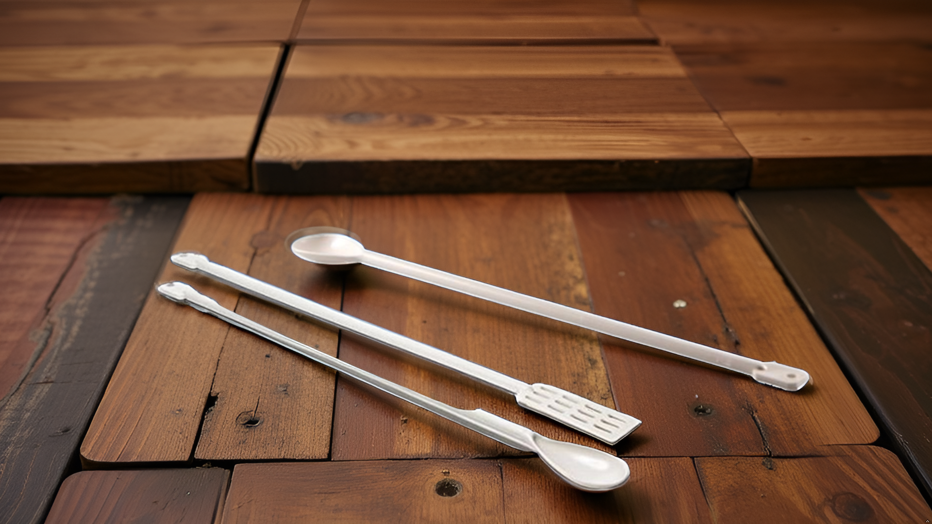 Beer spoons and paddles on a wood background