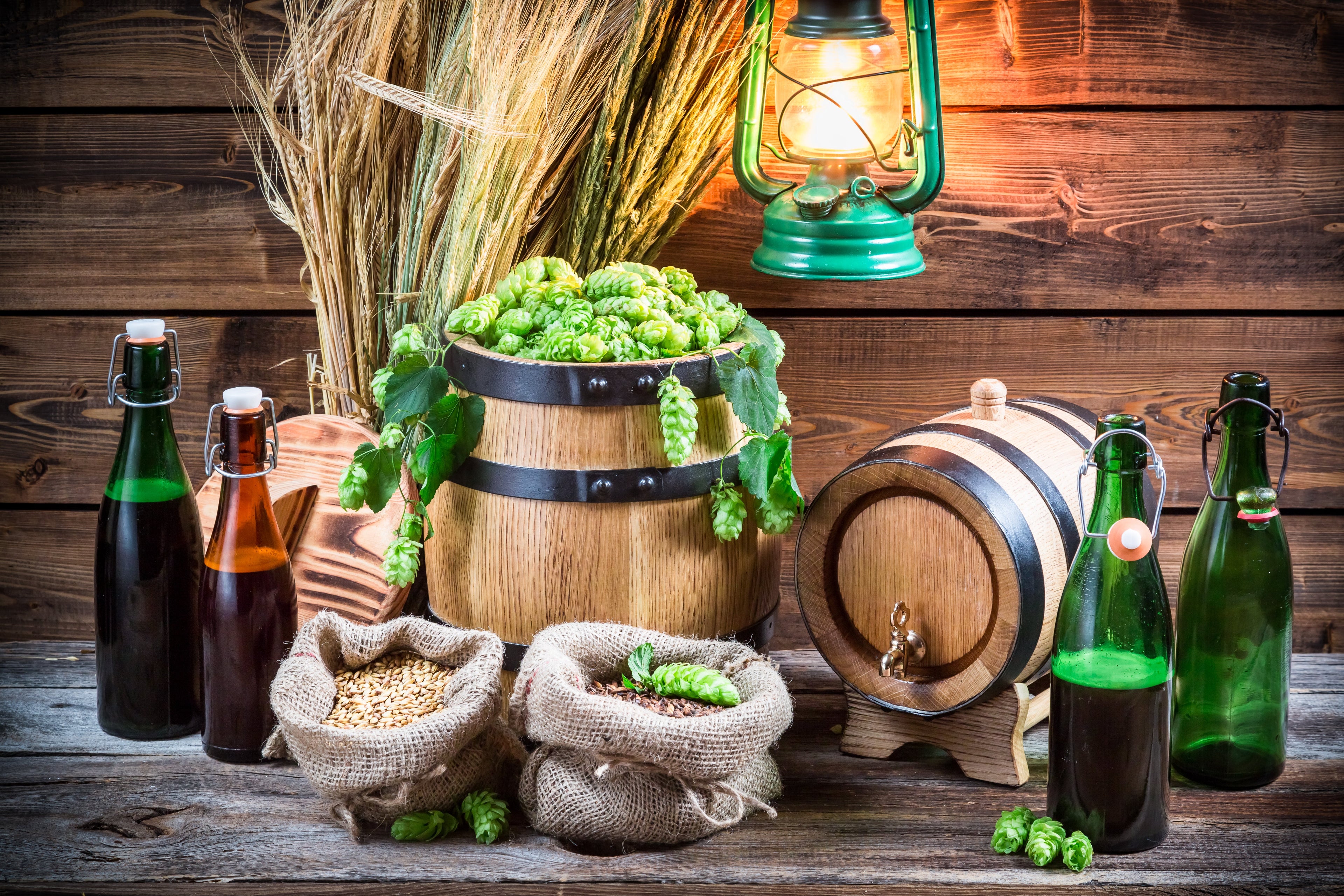 Beer and Wine ingredients in a wood cellar