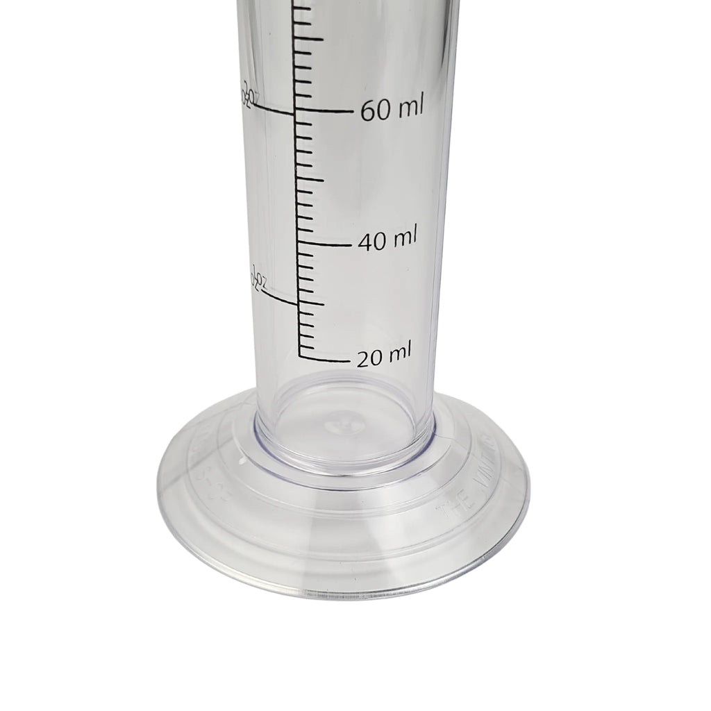 14-inch plastic hydrometer test jar for alcohol testing, designed by FastRack, with clear measurement markings and durable construction.