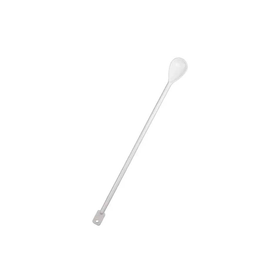 White plastic spoon on a white background