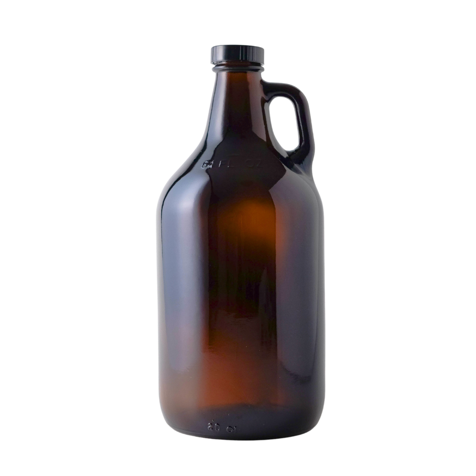 64 oz amber glass growler jugs by FastBrewing, ideal for homebrewing and winemaking, shown in a bulk pack.