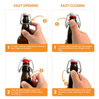 Set of 12 FastRack amber swing top bottles, 500ml capacity, with secure metal caps for storing beverages or liquids.