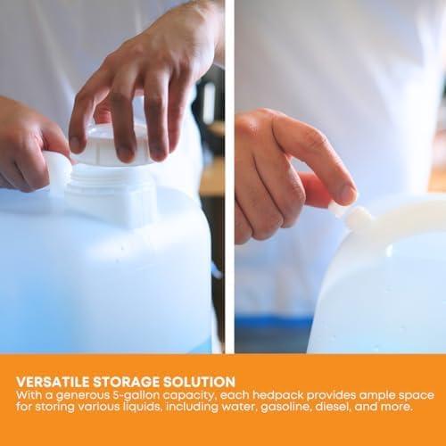 FastRack 6-gallon Hedpak container with screw cap, durable storage bottle, clear plastic with black screw lid, ideal for liquids