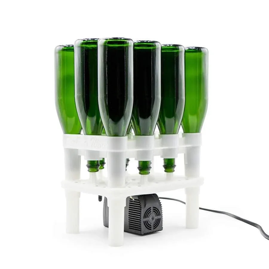 FastWasher 12 beer and wine bottle cleaner, showing the compact bottle washer with cleaning brushes and bottle holders.