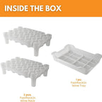 FastRack 24-bottle drying rack with tray for drying and organizing wine or beverage bottles in the kitchen or pantry.