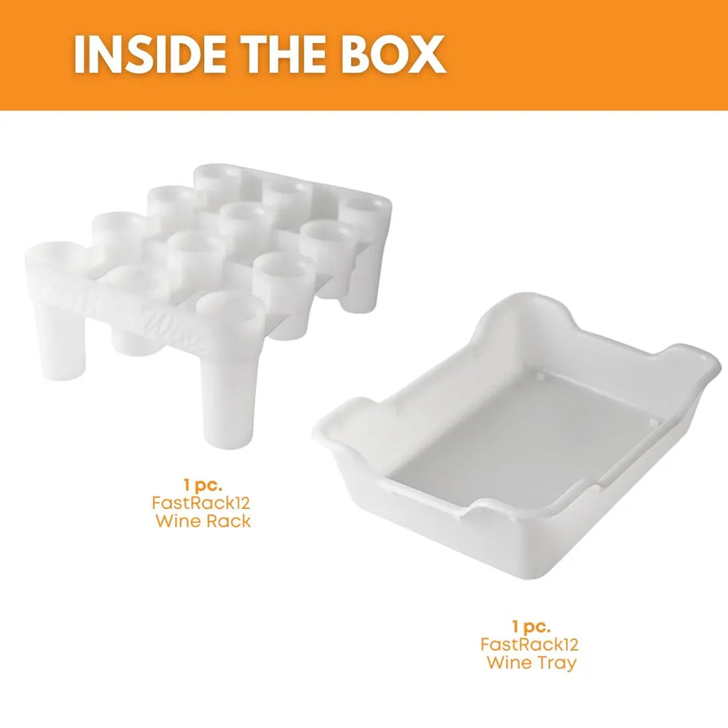 FastRack 12-bottle drying rack with tray for drying wine bottles, made of durable material, displayed on a flat surface.