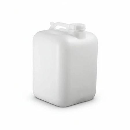 FastRack 6-gallon Hedpak with screw cap, clear plastic container for storage and transport of liquids or bulk materials.