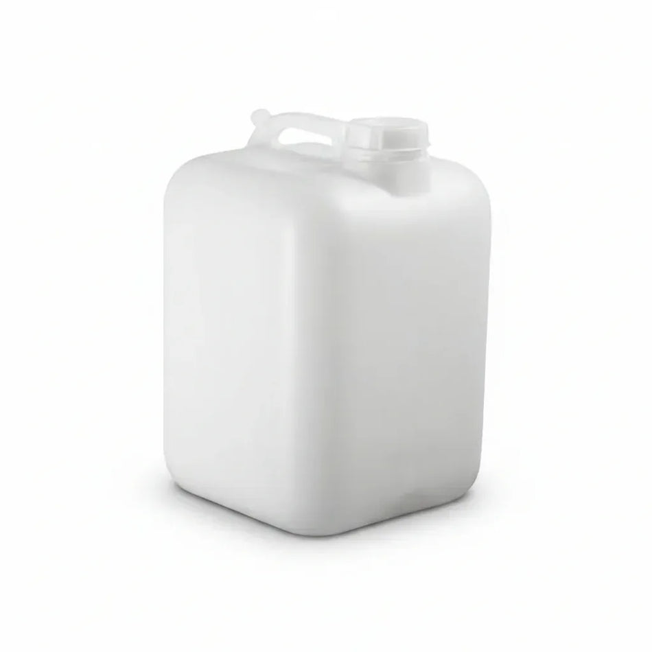 FastRack 6-gallon Hedpak with screw cap, clear plastic container for storage and transport of liquids or bulk materials.