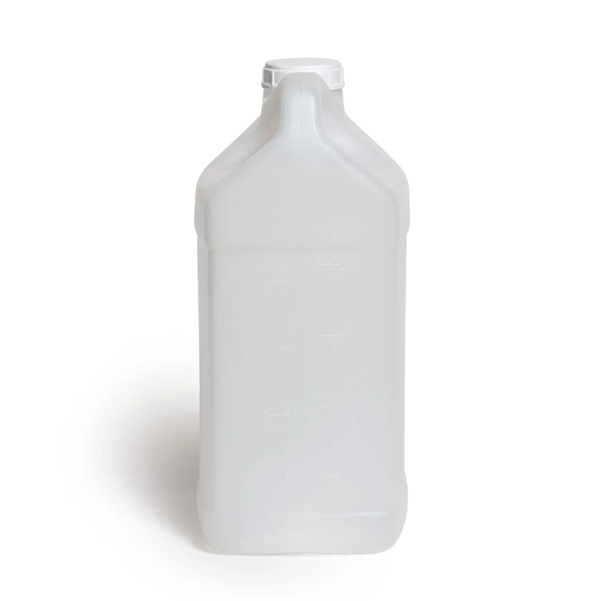 FastRack 2.5-gallon Hedpak with screw cap, clear plastic container for storage and transportation of liquids or chemicals.