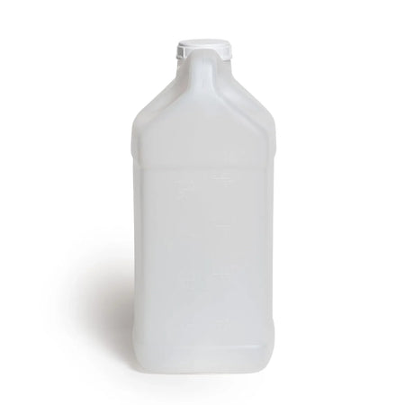 FastRack 2.5-gallon Hedpak with screw cap, clear plastic container for storage and transportation of liquids or chemicals.