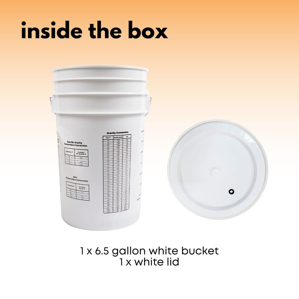 FastRack 6.5-gallon fermentation bucket with lid, durable plastic fermenter for home brewing and food fermentation.