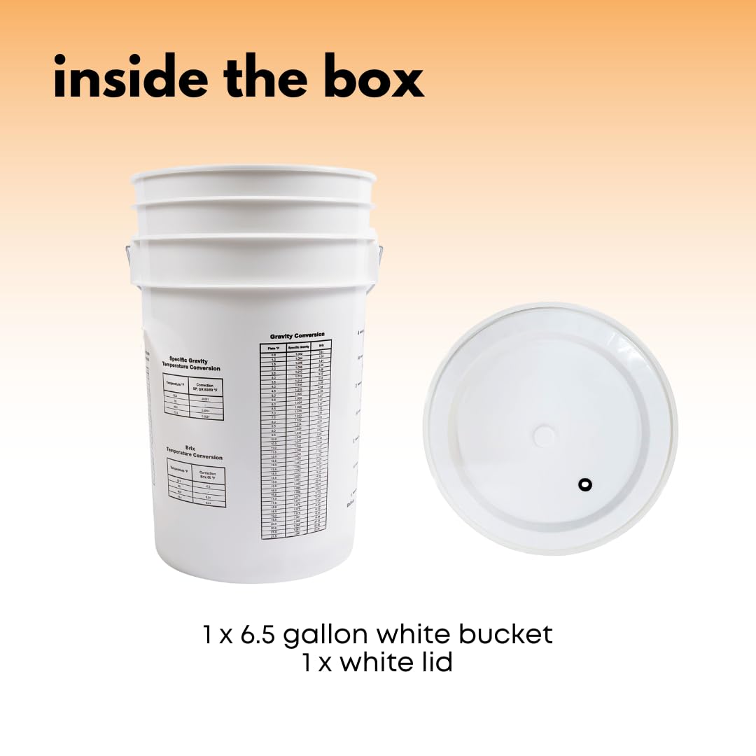 FastRack 6.5-gallon fermentation bucket with lid, durable plastic fermenter for home brewing and food fermentation.