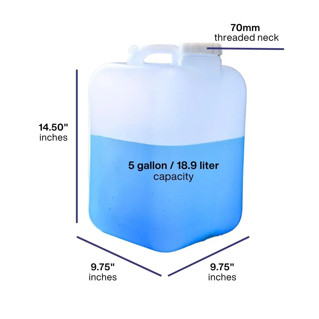 FastRack Hedpak 5-Gallon HDPE container, individually boxed, durable plastic storage bottle with secure lid and handle.