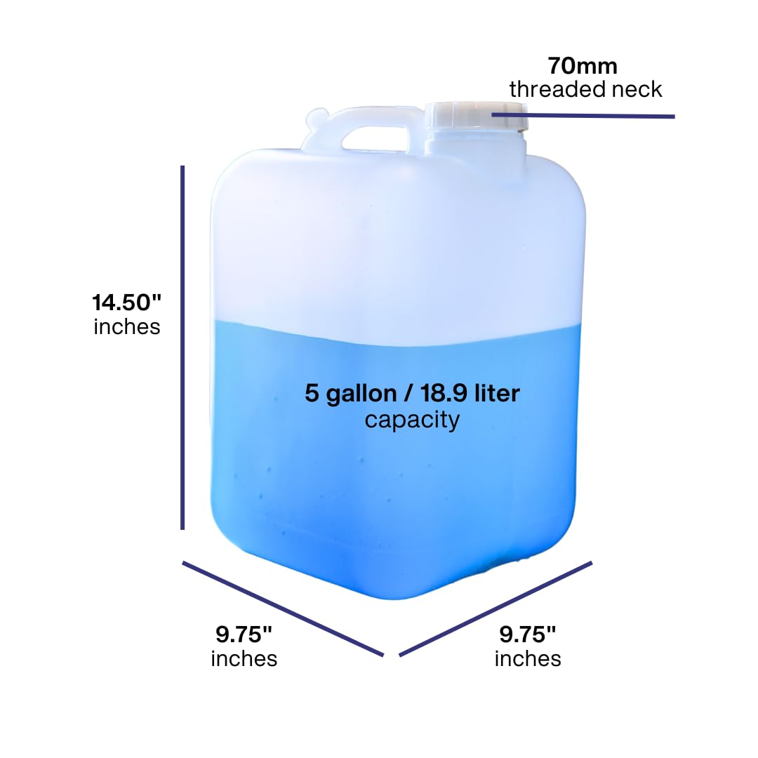 FastRack Hedpak 5-Gallon HDPE container, individually boxed, durable plastic storage bottle with secure lid and handle.