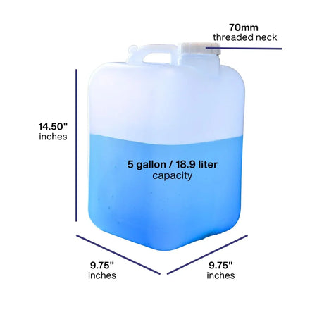 Five-gallon Hedpak HDPE container from FastRack in bulk pack, showing sturdy black plastic construction with secure lid.