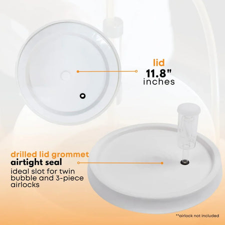 FastRack 6.5-gallon fermentation bucket lid made of durable plastic, designed to fit fermentation buckets for home brewing.