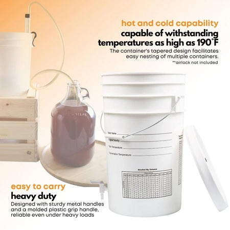 FastRack 6.5-gallon fermentation bucket with lid, durable plastic fermenter for home brewing and fermentation processes.