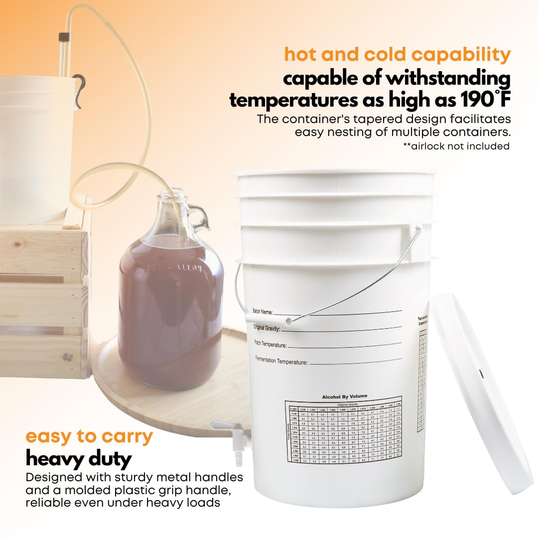 FastRack 6.5-gallon fermentation bucket with lid, made of durable plastic, suitable for home brewing and fermentation processes.