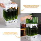 FastRack 12-bottle drying rack with tray for drying and draining wine or beverage bottles in a kitchen or bar setting.