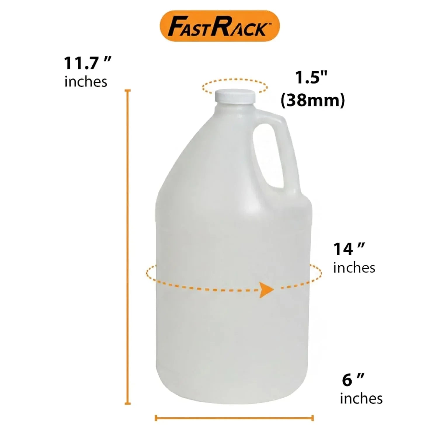 FastRack 1-gallon round plastic jug with lid, durable container for liquids, shown with secure screw-on lid.