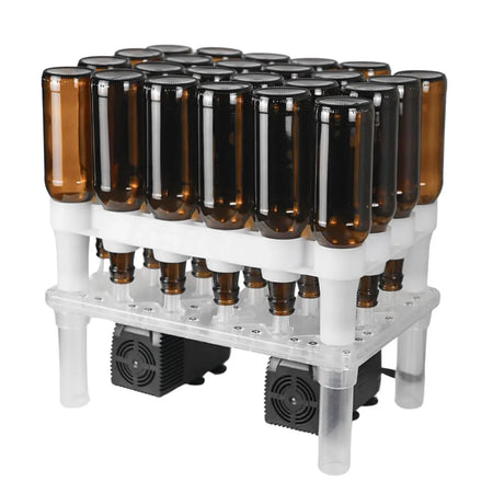 FastWasher 24 beer and wine bottle washer cleaning bottles with rotating brush system, compact and efficient for home brewing.