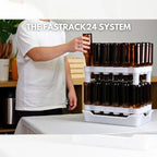 FastRack 24-bottle drying rack with tray for drying and draining wine bottles in a kitchen or wine cellar.