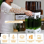 FastRack 12-bottle drying rack with tray for drying wine bottles, made of durable material, positioned on a countertop.