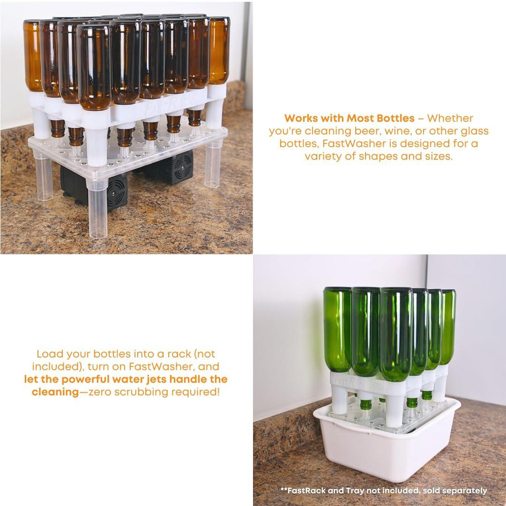 FastWasher 24 beer and wine bottle washer, compact bottle cleaner with multiple nozzles for thorough cleaning of bottles.