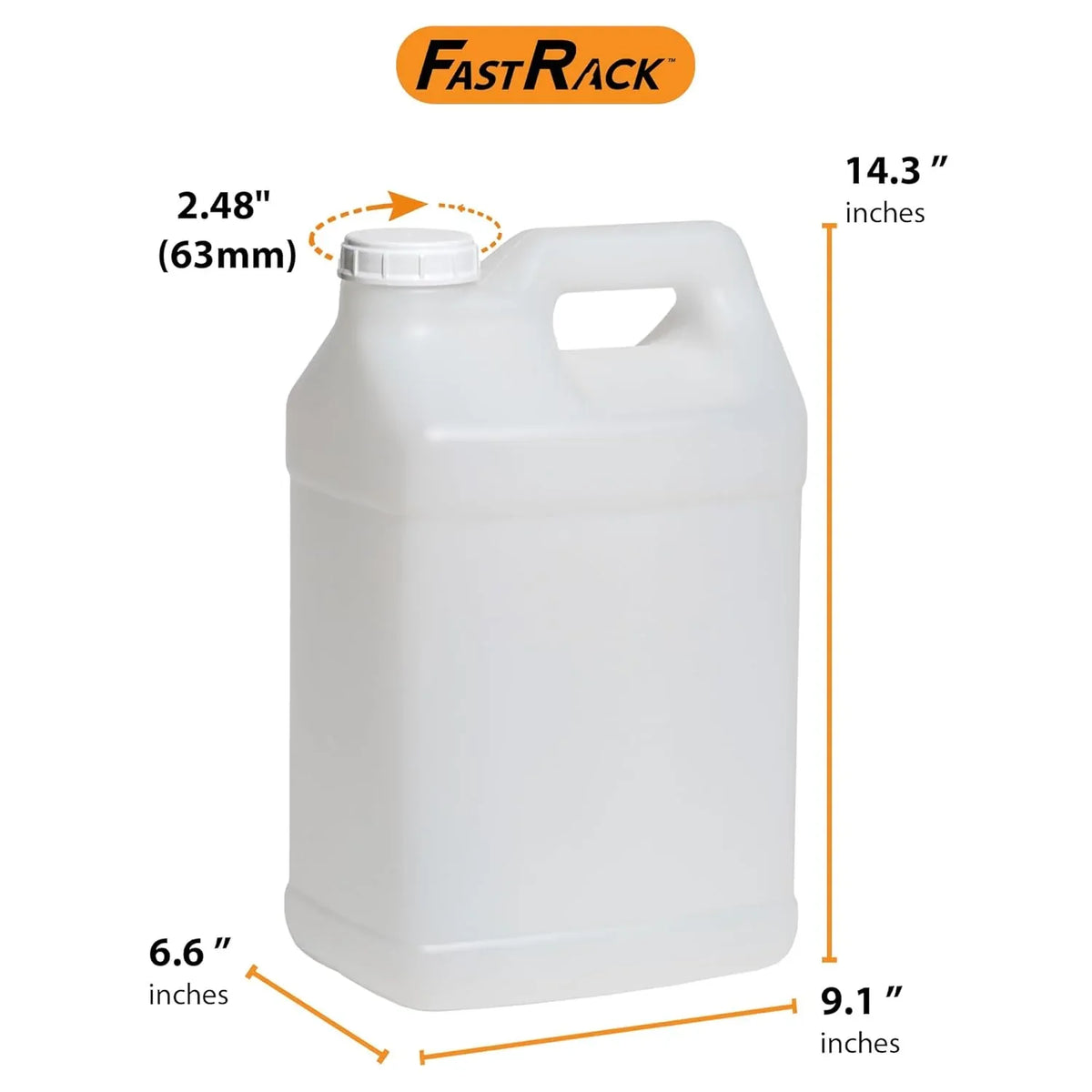 FastRack 2.5-gallon Hedpak with screw cap, clear plastic container for liquids or storage, featuring a secure screw lid.