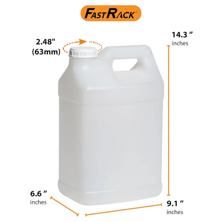 FastRack 2.5-gallon Hedpak with screw cap, clear plastic container for liquids or storage, featuring a secure screw lid.