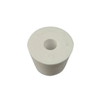 White bung fitting with a circular hole on a white background