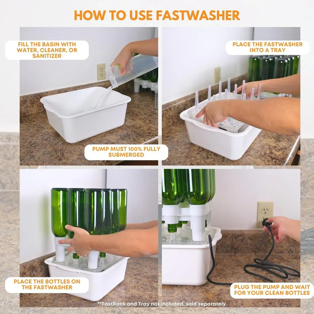FastWasher 24 beer and wine bottle washer, compact appliance with multiple nozzles for thorough cleaning of bottles.