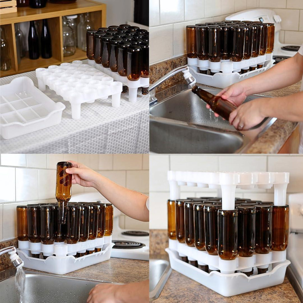 FastRack 24-bottle drying rack with tray for drying and organizing bottles, made of durable metal with a sleek design.