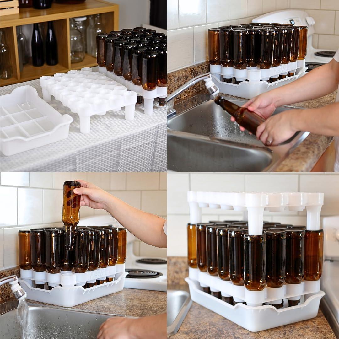 FastRack 24-bottle drying rack with tray for drying and organizing bottles, made of durable metal with a sleek design.