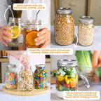 FastRack 32oz glass mason jars, pack of 2, with metal lids, clear and sturdy for food storage or canning.
