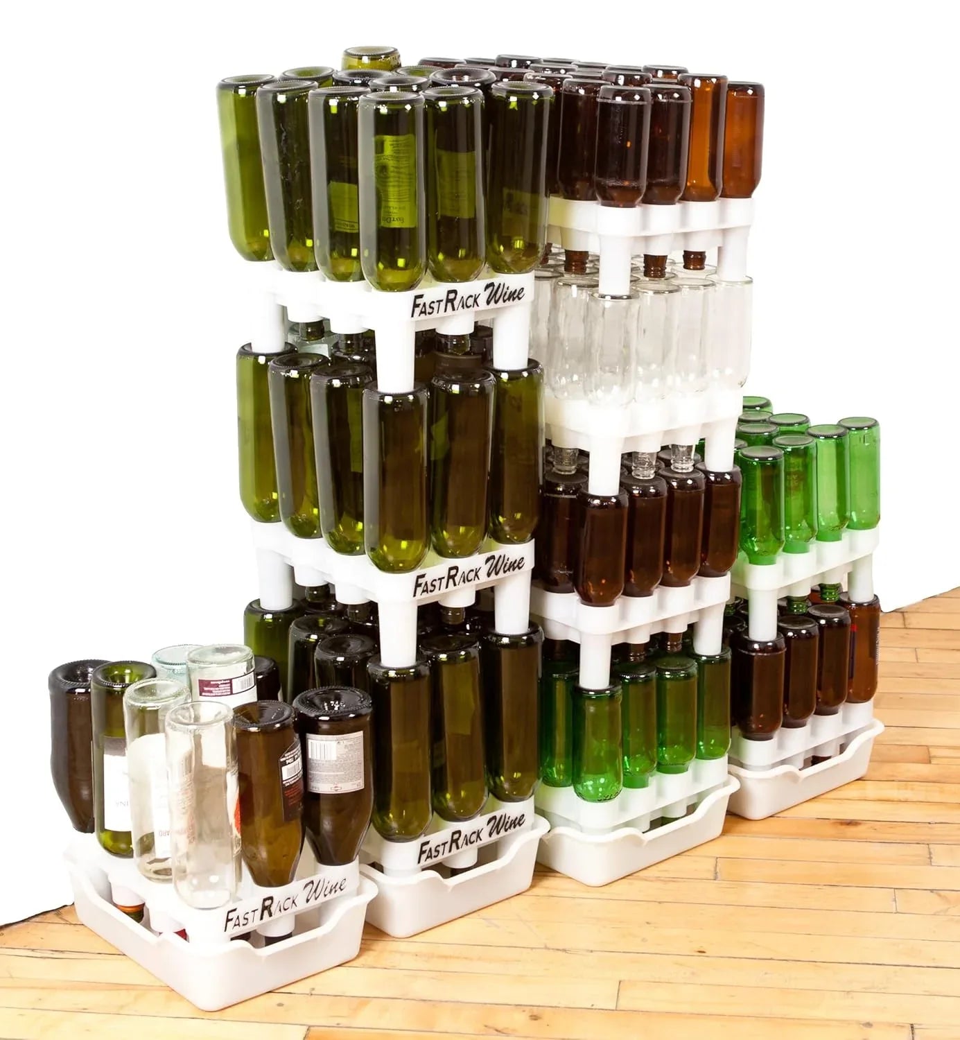FastRack 12-bottle drying rack with tray for air drying wine bottles, compact and durable kitchen accessory.
