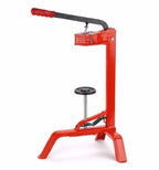 Red Portuguese Floor Corker by FastRack, heavy-duty corking tool with a sturdy handle and metal frame for efficient bottle sealing.