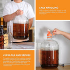 Clear 5-gallon Italian glass carboy by FastRack, used for fermenting or storing liquids, with a wide opening and sturdy handle.