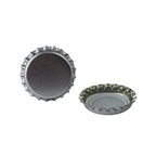Silver oxygen absorbing beer bottle caps by FastRack, designed to preserve beer freshness and sealed securely.