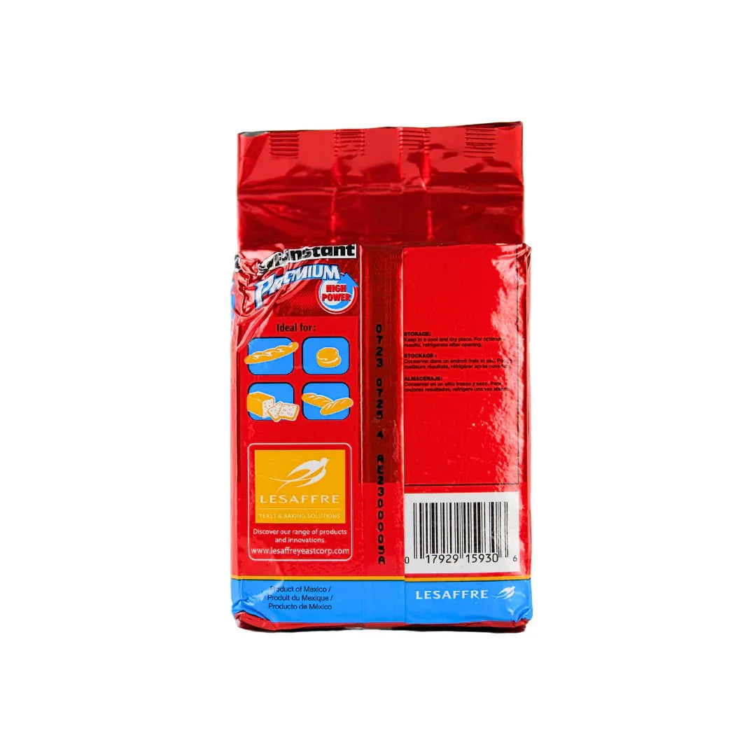 Red Star SAF Premium High Power Instant Yeast by FastRack in a 1 lb package, shown in a clear image with the packaging and yeast granules.
