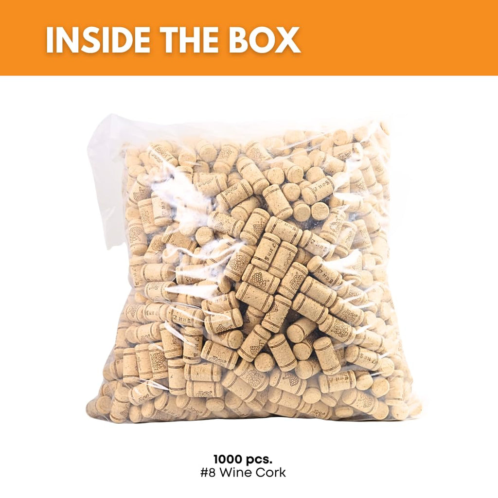 A large box of 1000 natural wine corks from FastRack, with corks arranged for packaging and storage.