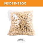 A large pile of natural wine corks in a 1000-pack, showcasing FastRack brand wine corks for sealing bottles.