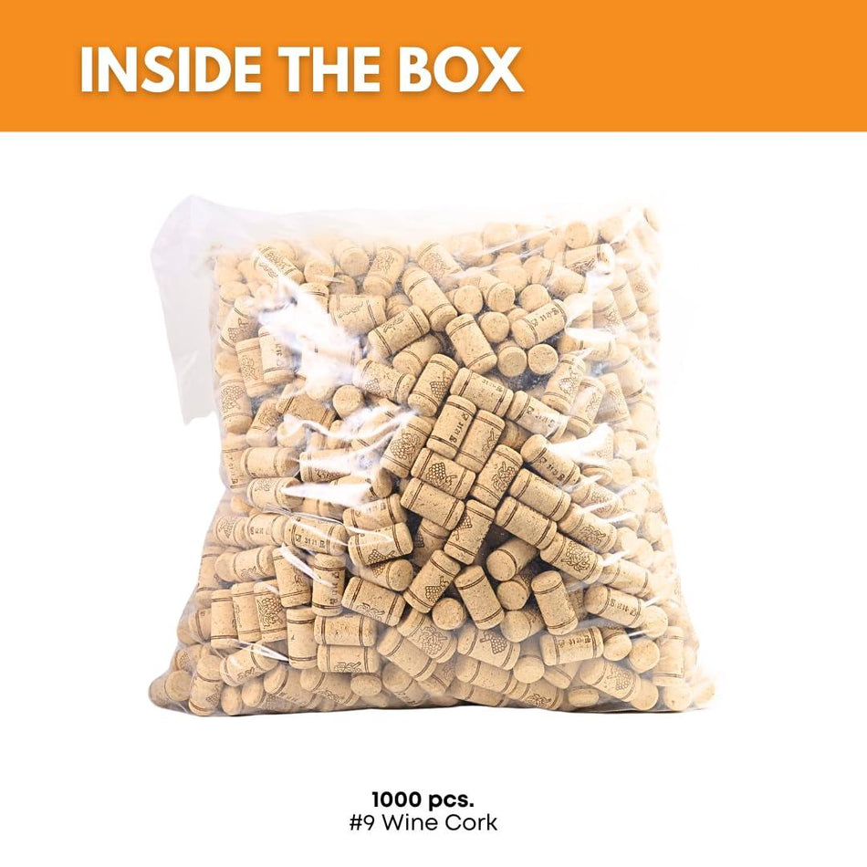 A large pile of natural wine corks in a 1000-pack, showcasing FastRack brand wine corks for sealing bottles.