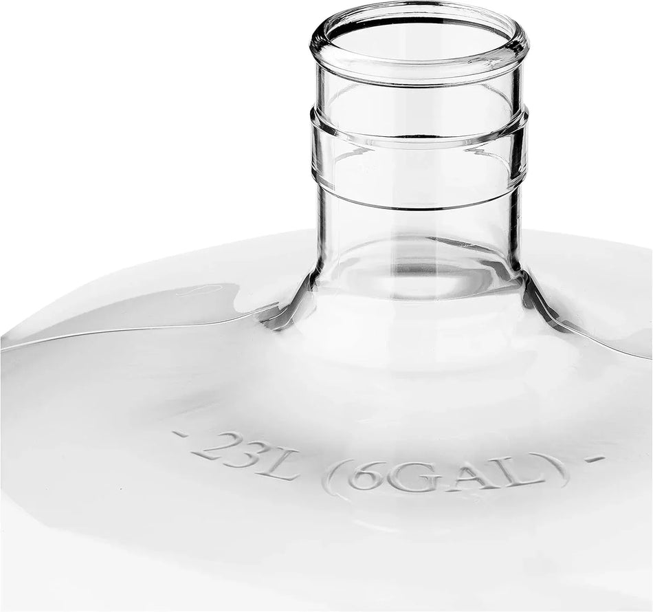 Six-gallon FastRack PET plastic carboy for fermentation, with a sturdy handle and screw cap, ideal for brewing or storage.