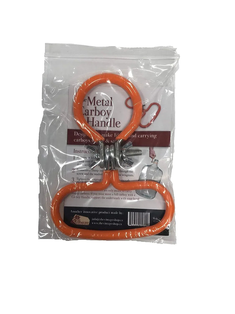 Orange FastRack carboy neck handle carrier for easy gripping and transport of glass carboys in brewing and fermentation.