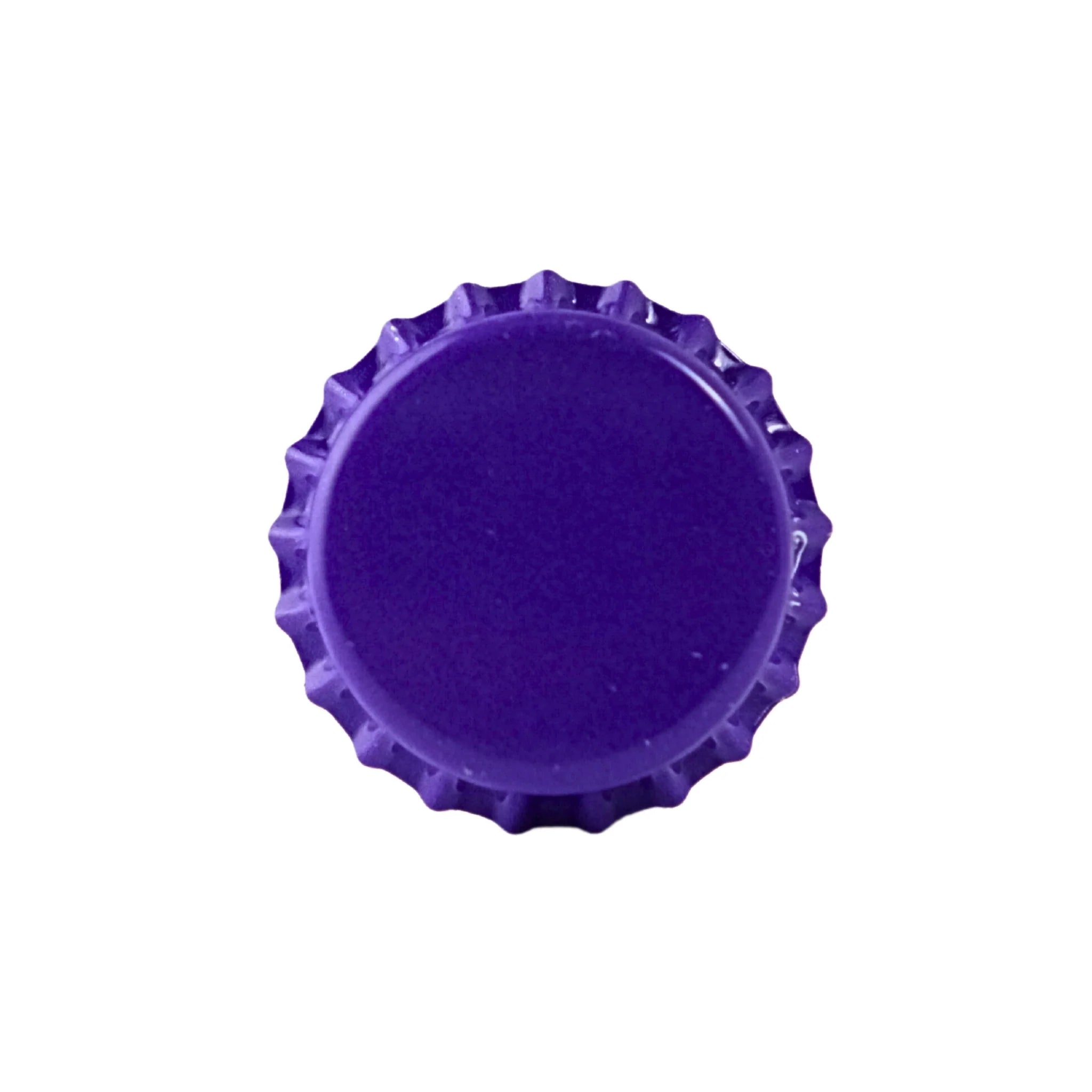 Purple FastRack oxygen absorbing beer bottle caps with sealing ridges, designed to preserve beer freshness.