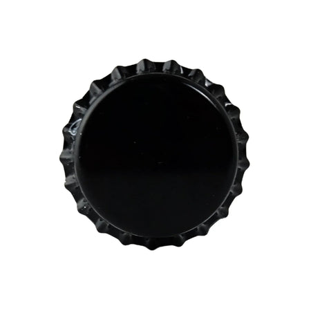 Black oxygen absorbing beer bottle caps by FastRack, designed to preserve freshness in beer bottles.