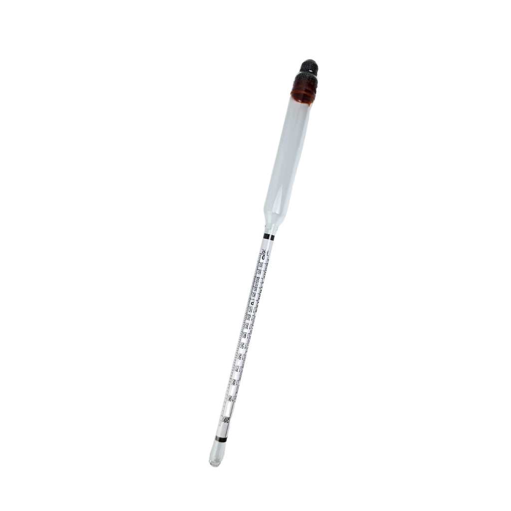 FastRack alcohol hydrometer for 0–200 proof and Tralle measurements, with a clear glass tube and detailed measurement scale.