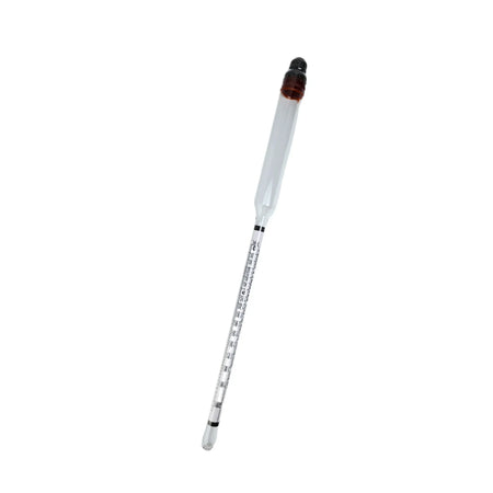 FastRack alcohol hydrometer for 0–200 proof and Tralle measurements, with a clear glass tube and detailed measurement scale.