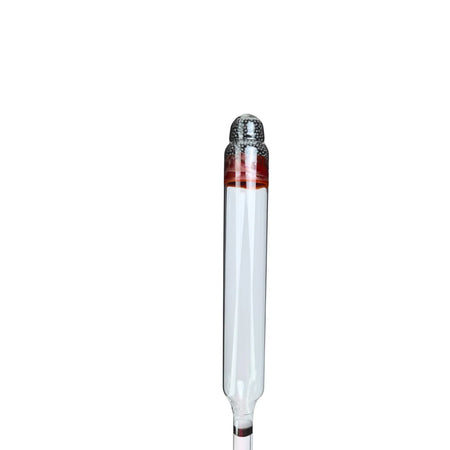 FastRack alcohol hydrometer measuring 0–200 proof and Tralle, with clear scale and glass construction for precise readings.